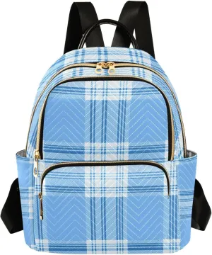 Mini Backpack for Women Sky Blue Plaid Pattern Small Purse Daypacks Stylish Bags Lightweight Travel Backpacks for College Shopping Work Dating