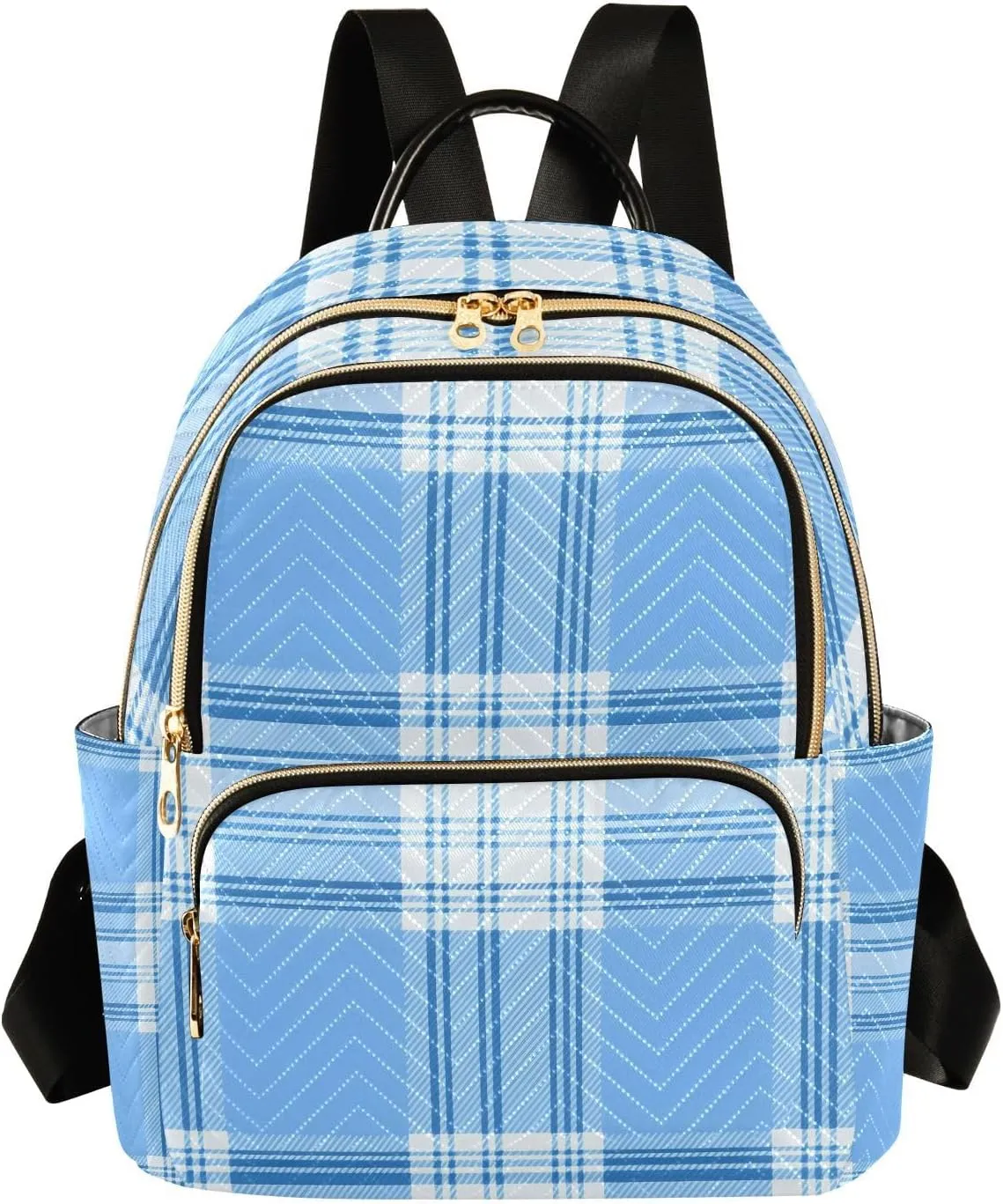 Mini Backpack for Women Sky Blue Plaid Pattern Small Purse Daypacks Stylish Bags Lightweight Travel Backpacks for College Shopping Work Dating