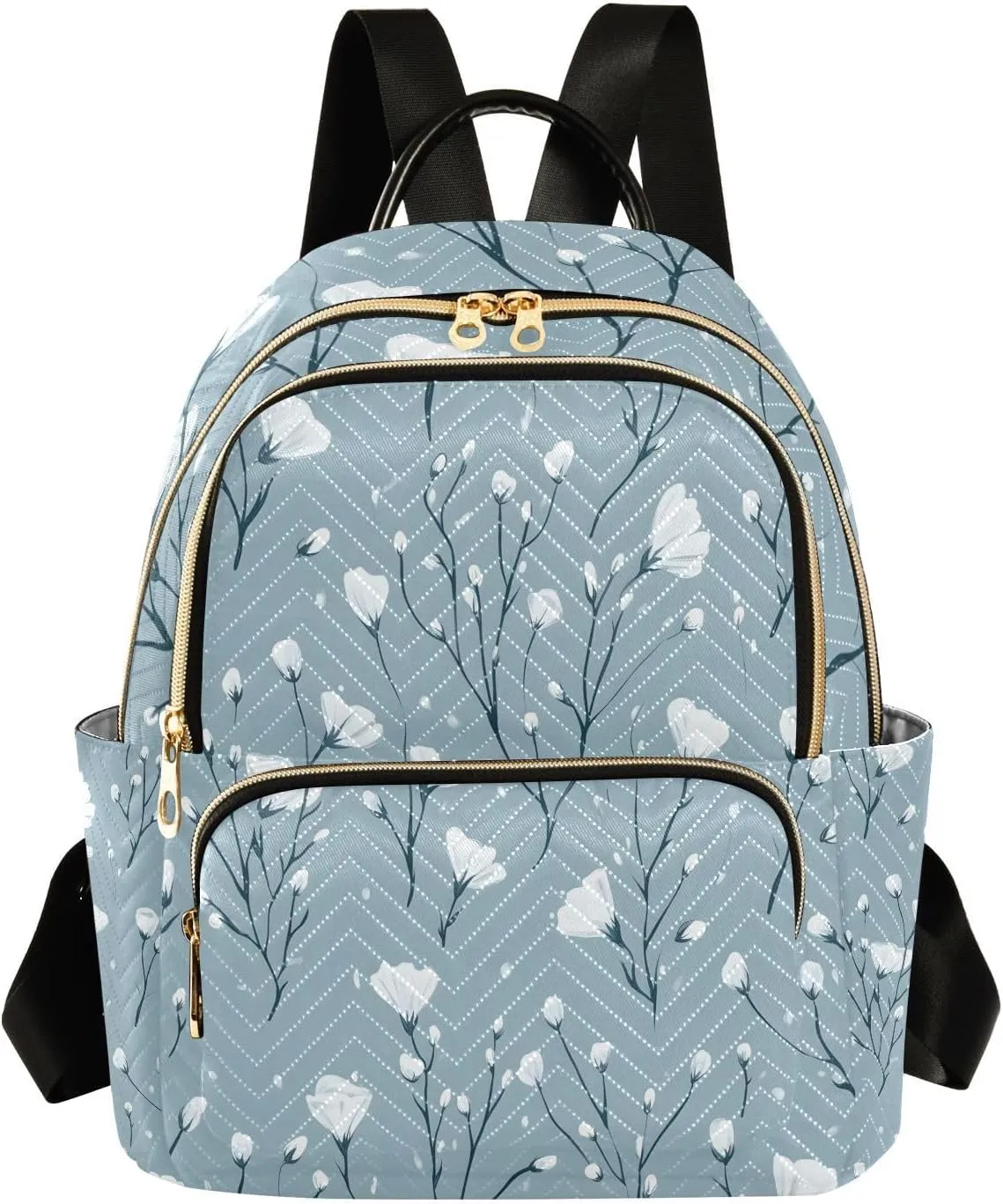 Mini Backpack for Women Tiny Flowers White Pattern Small Purse Daypacks Stylish Bags Lightweight Travel Backpacks for College Shopping Work Dating