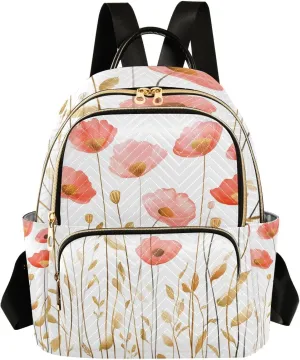 Mini Backpack for Women Watercolor Wildflowers Coral Flower Small Purse Daypacks Stylish Bags Lightweight Travel Backpacks for College Shopping Work Dating