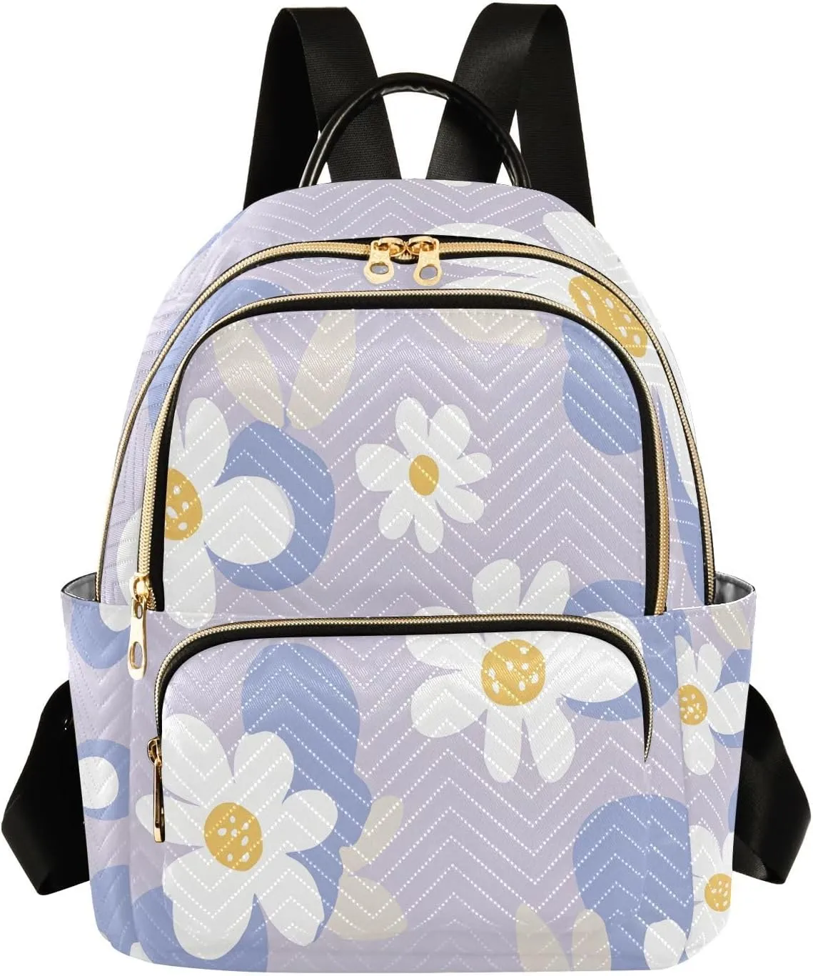 Mini Backpack for Women White Flower Pattern Purple Small Purse Daypacks Stylish Bags Lightweight Travel Backpacks for College Shopping Work Dating