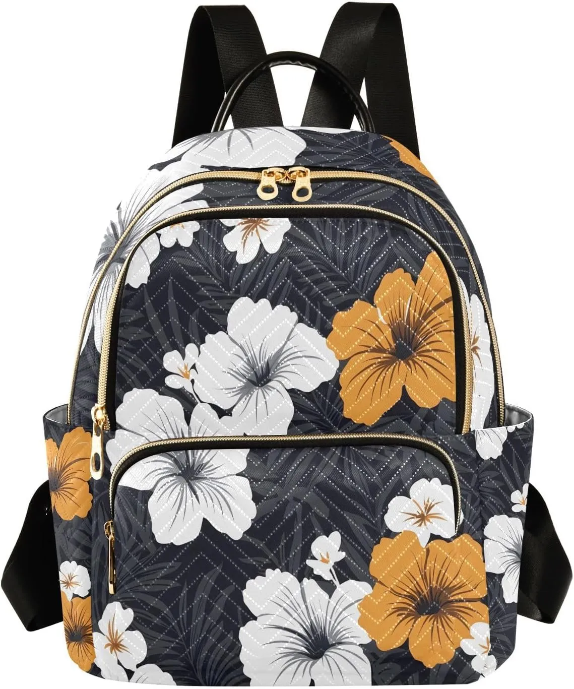 Mini Backpack for Women White Orange Tropical Flowers Small Purse Daypacks Stylish Bags Lightweight Travel Backpacks for College Shopping Work Dating