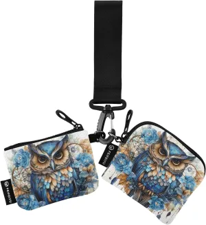 Mini Zip Around Wristlet keychain Wallet Watercolor Owl Dreamcatcher Blue for Women Personalized Pattern Detachable Dual Pouch Wristlet Portable Wallet Phone Coin Purse