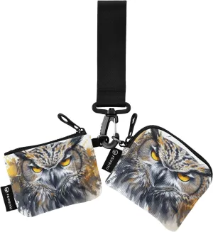 Mini Zip Around Wristlet keychain Wallet Watercolor Owl Head for Women Personalized Pattern Detachable Dual Pouch Wristlet Portable Wallet Phone Coin Purse