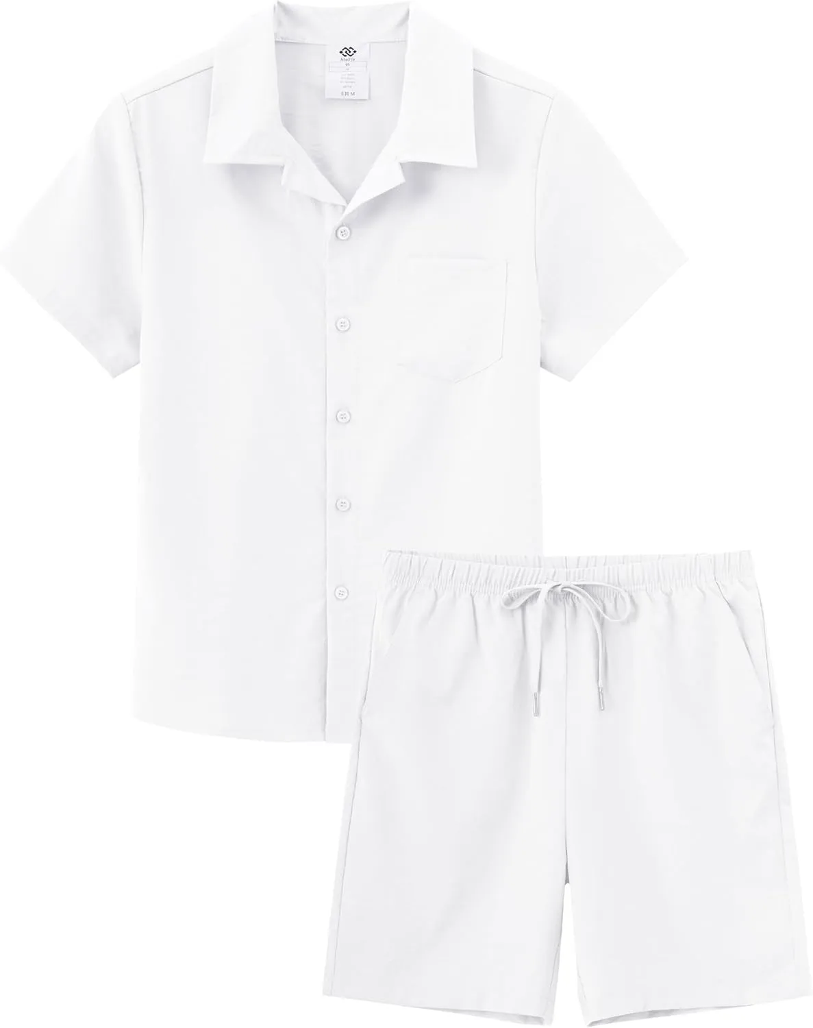 MoFiz Boy's Short 2 Pieces Set Casual Beach Outfits Button Down Shirts Shorts Vacation Texture Sets Kids 6-16 Years