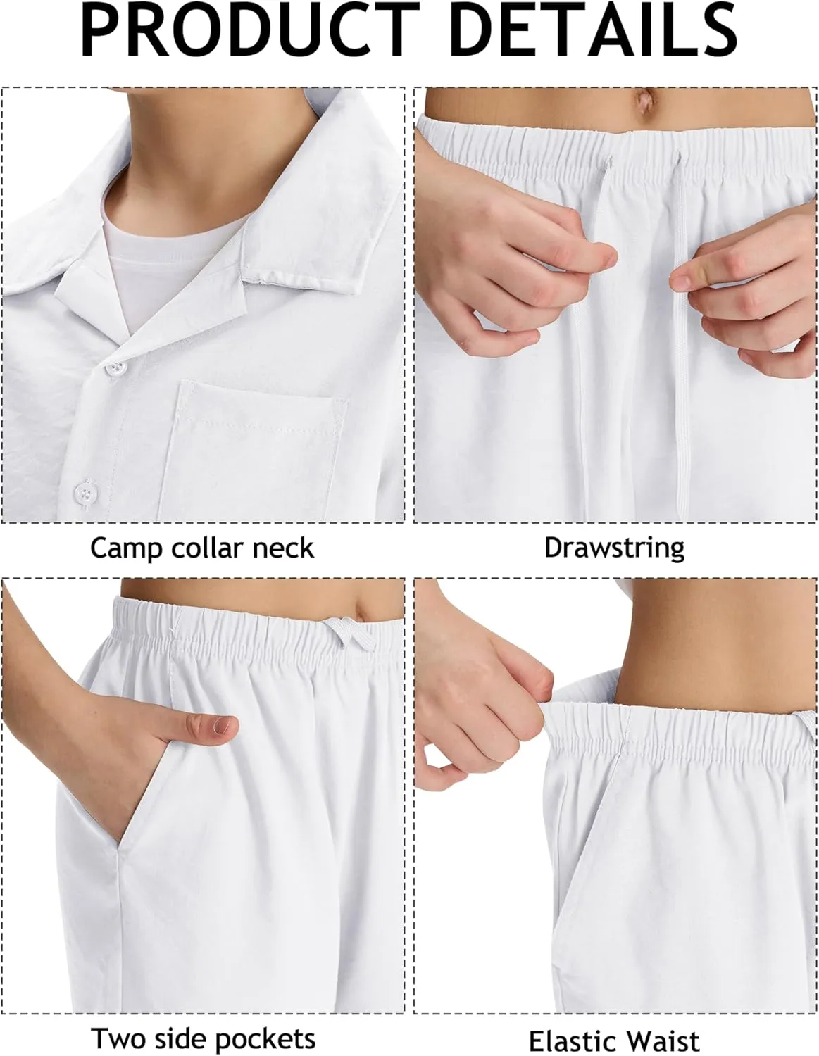 MoFiz Boy's Short 2 Pieces Set Casual Beach Outfits Button Down Shirts Shorts Vacation Texture Sets Kids 6-16 Years