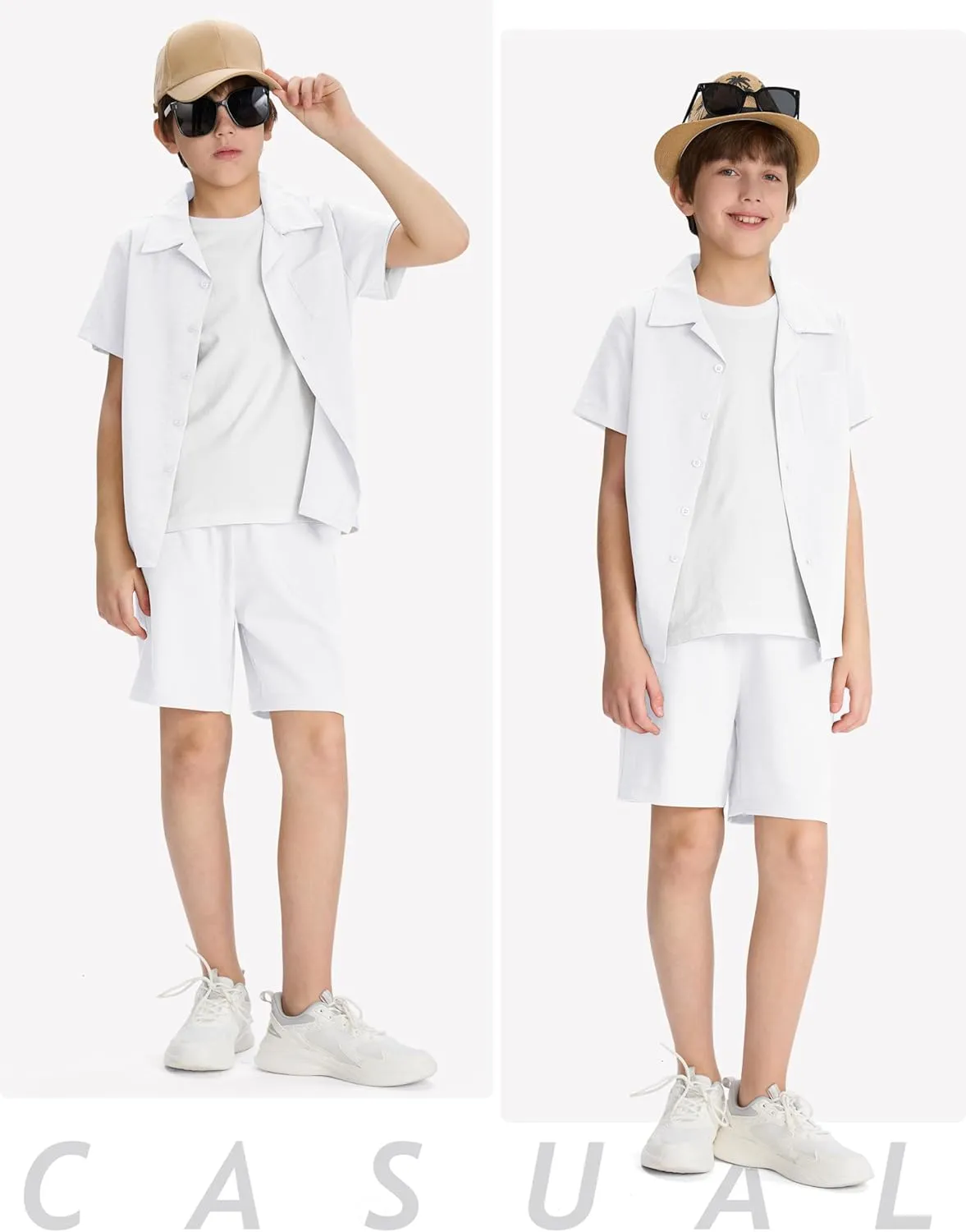 MoFiz Boy's Short 2 Pieces Set Casual Beach Outfits Button Down Shirts Shorts Vacation Texture Sets Kids 6-16 Years