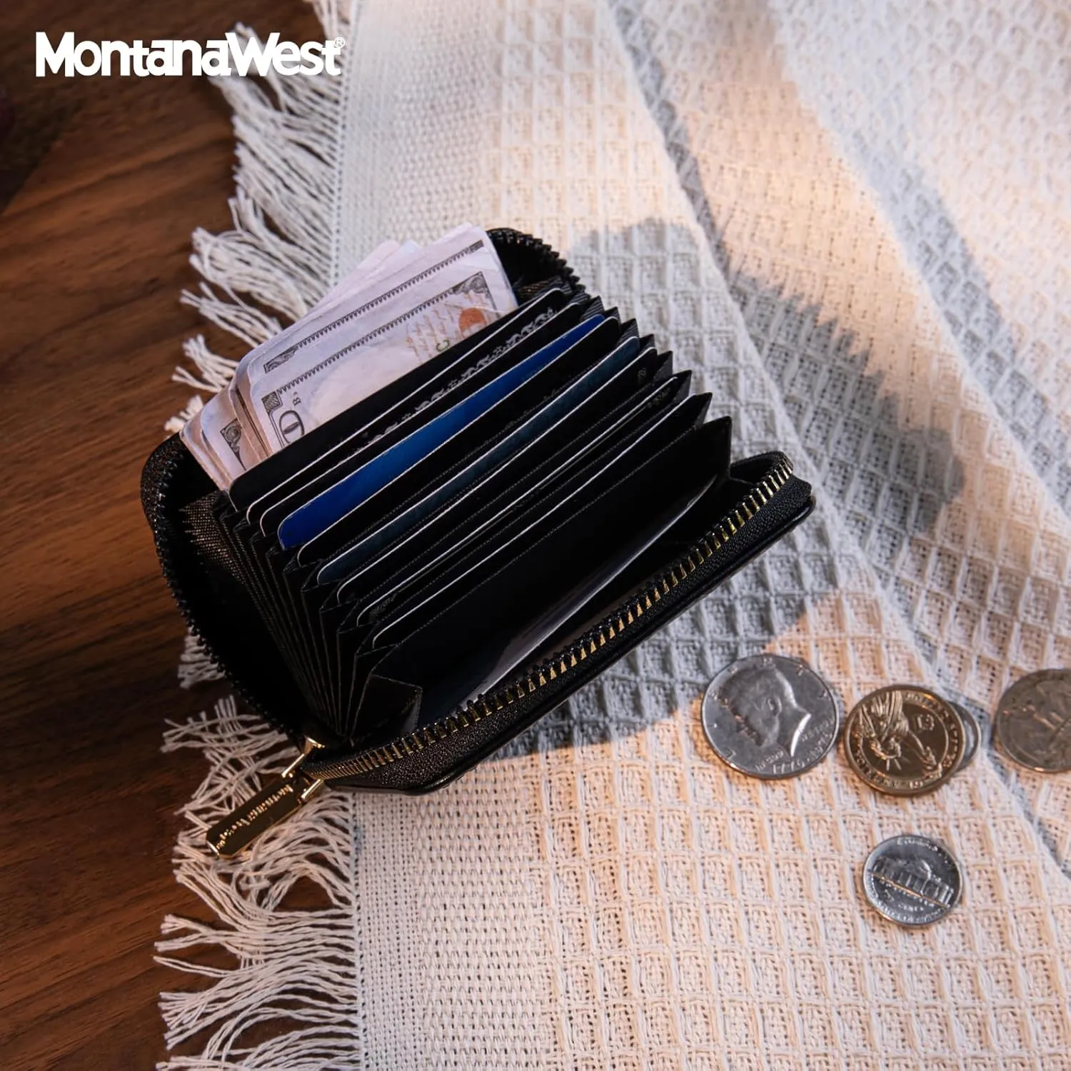 Montana West Small Credit Card Holder for Women Rfid Blocking Compact Card Organizer Multiple Card Slots With Zipper