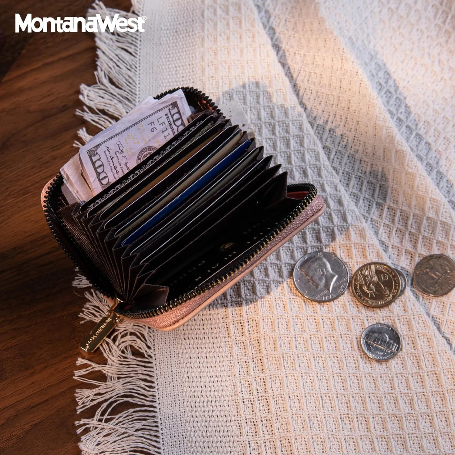 Montana West Small Credit Card Holder for Women Rfid Blocking Compact Card Organizer Multiple Card Slots With Zipper