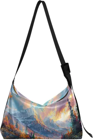 Mountain Landscape Shoulder Bag for Women Waterproof PU Leather Hobo Bags Crossbody Purse with Zipper Closure