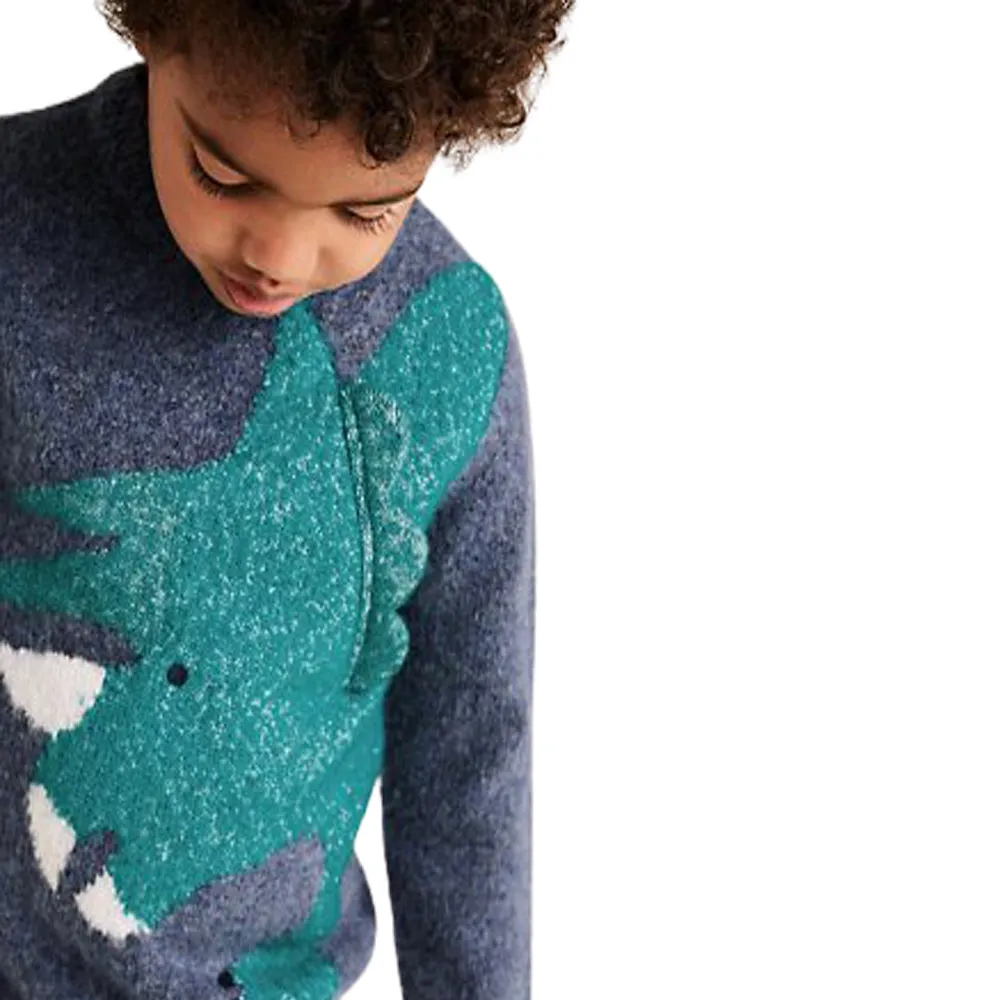 MS Dino Aplic Textured Blue Sweater 7824