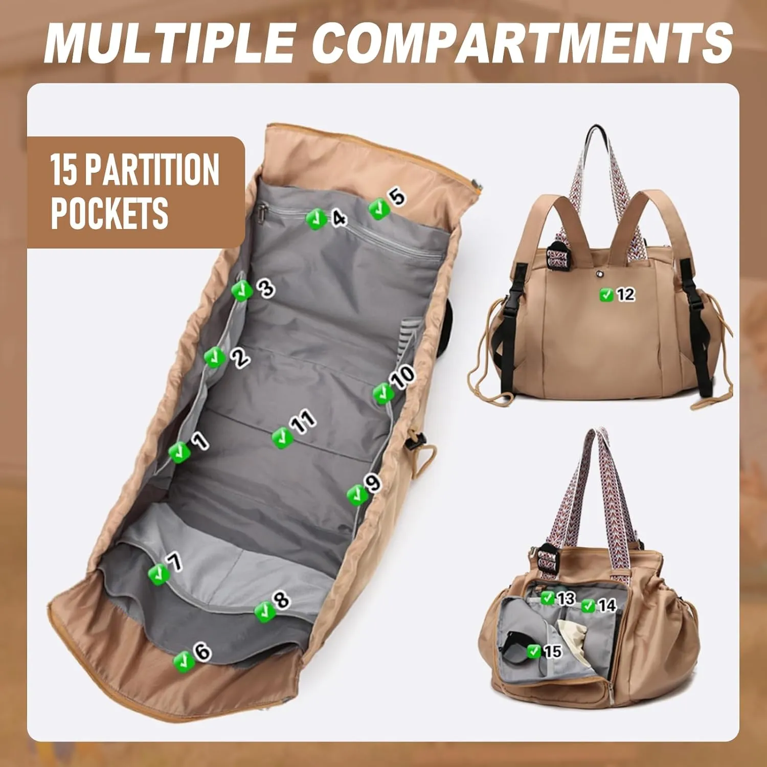 Multifunctional Travel Organizer Bag for Ladies - Doubles as a Stylish Backpack, Crossbody and Shoulder Bag, Boasts Great Storage Capacity (Dark Brown)