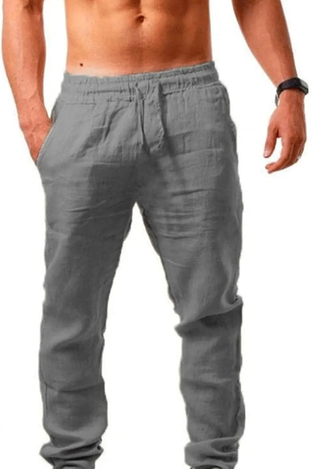 Muscularfit Big and Tall Pants for Men 2023 Casual Cotton Linen Loose Trousers Drawstring Elastic Waist Solid Straight Legs