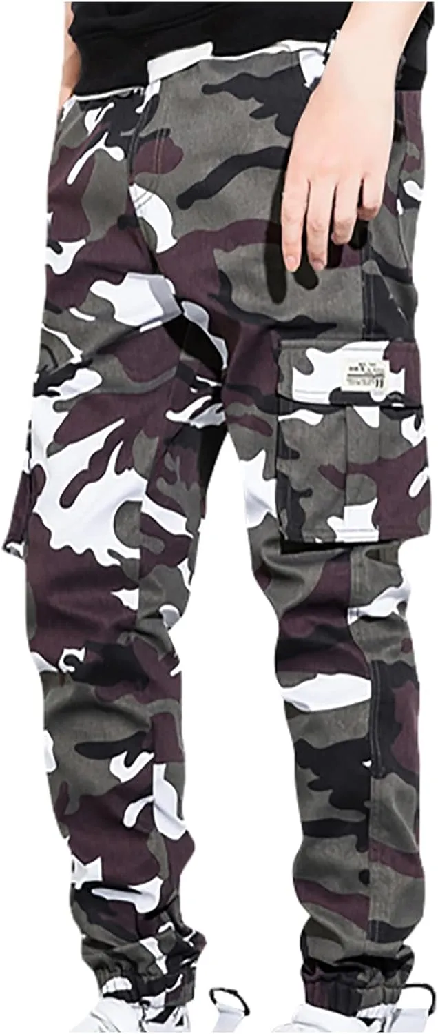 Muscularfit Men Cargo Pants Loose Fit Multi Pockets Camouflage Sweatpants Casual Stretch Tactical Hiking Pant Outdoor Fashion