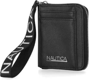 Nautica Everglades Small Wallet for Women, Compact Thin Wristlet, Credit Card Wallet with ID Window, Zippered Coin Purse, Black