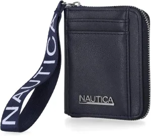 Nautica Everglades Small Wallet for Women, Compact Thin Wristlet, Credit Card Wallet with ID Window, Zippered Coin Purse, Indigo