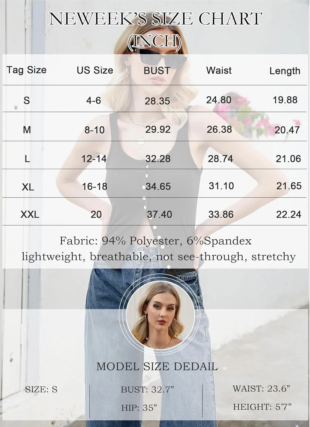 Neweek Women's Sleeveless Vest Button Front Tank Tops Ribbed Knit Square Neck Picot Trim Slim Fitted Y2K Shirts 2025