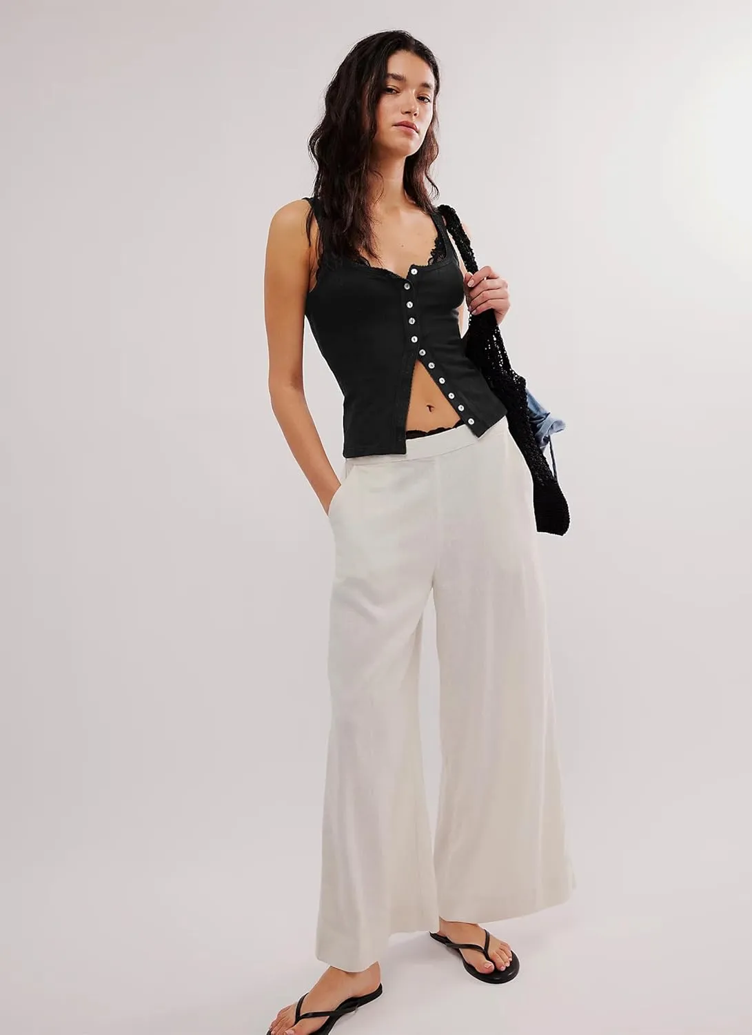 Neweek Women's Sleeveless Vest Button Front Tank Tops Ribbed Knit Square Neck Picot Trim Slim Fitted Y2K Shirts 2025