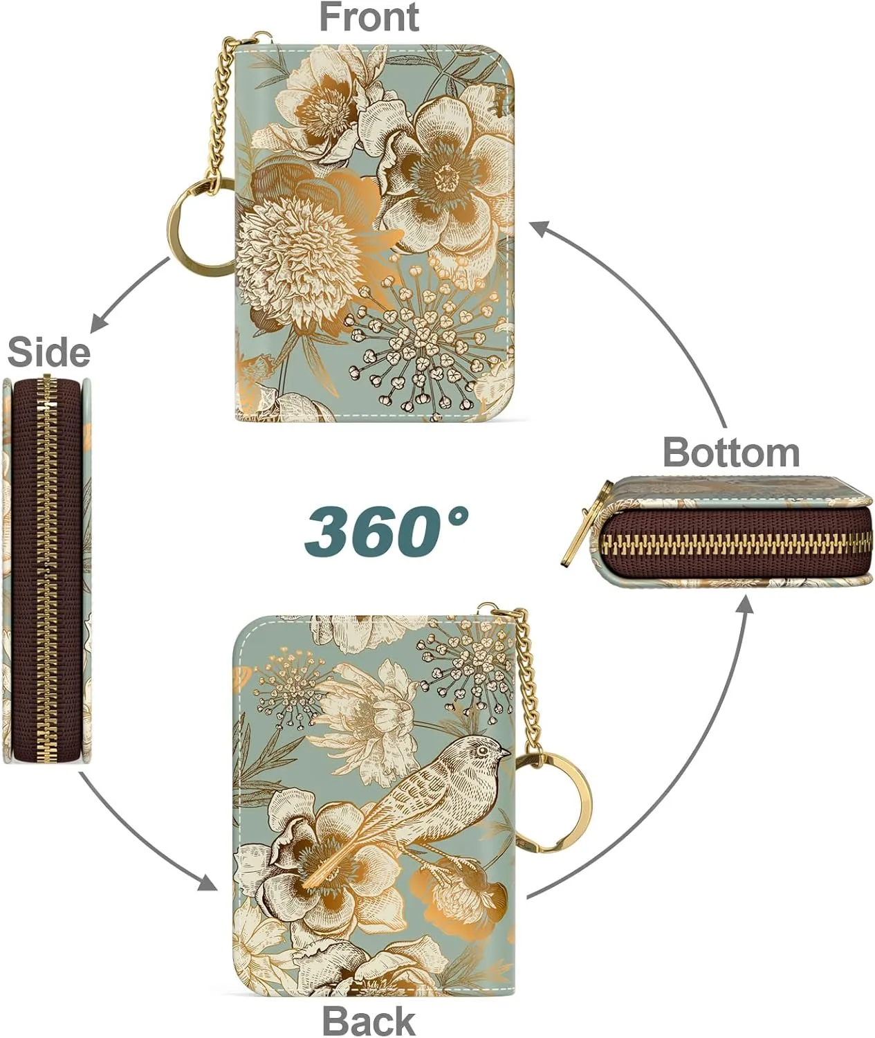 Nipichsha Women's Small RFID Blocking Credit Card Wallet, Blooming Flowers, Leather, Slim and Compact, 4.33 x 3.15 in