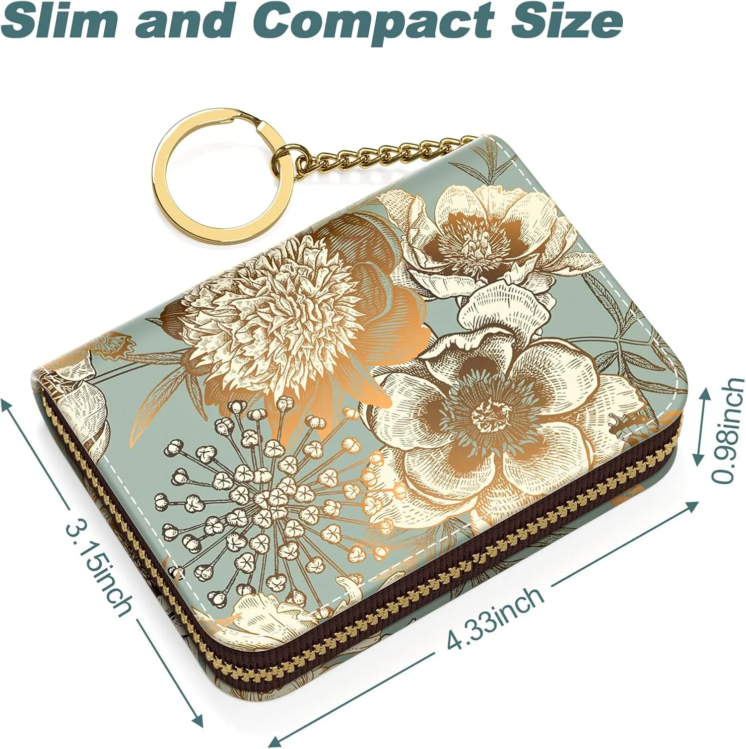 Nipichsha Women's Small RFID Blocking Credit Card Wallet, Blooming Flowers, Leather, Slim and Compact, 4.33 x 3.15 in