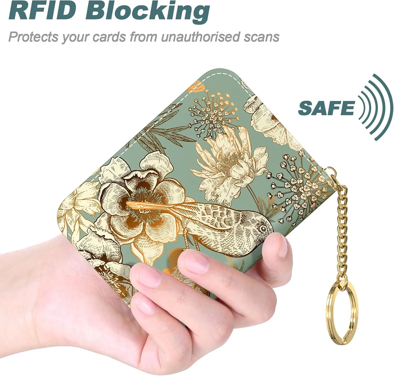 Nipichsha Women's Small RFID Blocking Credit Card Wallet, Blooming Flowers, Leather, Slim and Compact, 4.33 x 3.15 in