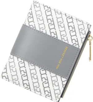 OIDERY Small Card Holder Wallet for Women, Bifold Compact Wallet with ID Window-Womens Wallet with Zipper Purse Grey