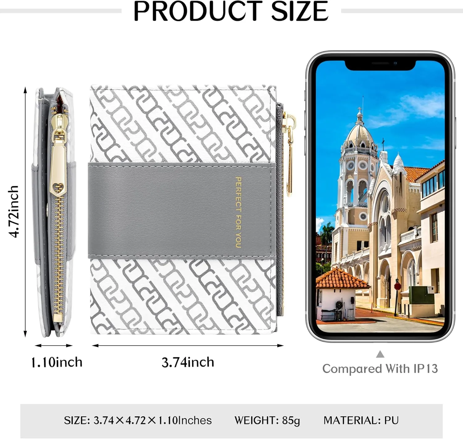 OIDERY Small Card Holder Wallet for Women, Bifold Compact Wallet with ID Window-Womens Wallet with Zipper Purse Grey