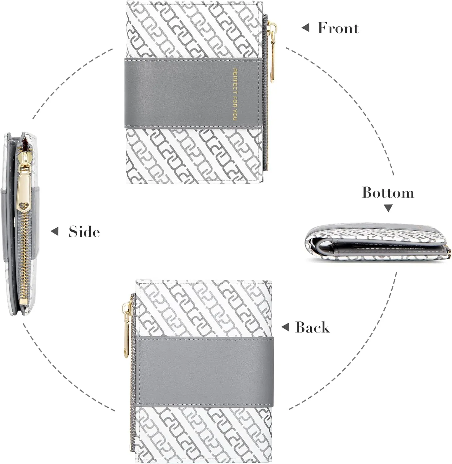 OIDERY Small Card Holder Wallet for Women, Bifold Compact Wallet with ID Window-Womens Wallet with Zipper Purse Grey