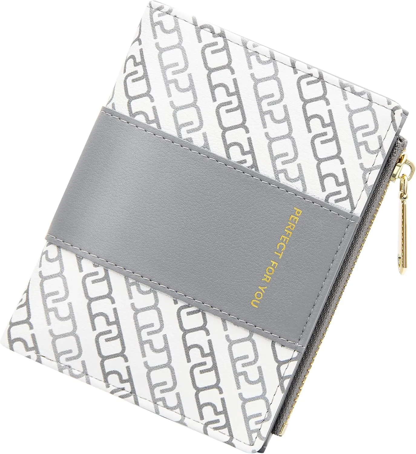 OIDERY Small Card Holder Wallet for Women, Bifold Compact Wallet with ID Window-Womens Wallet with Zipper Purse Grey