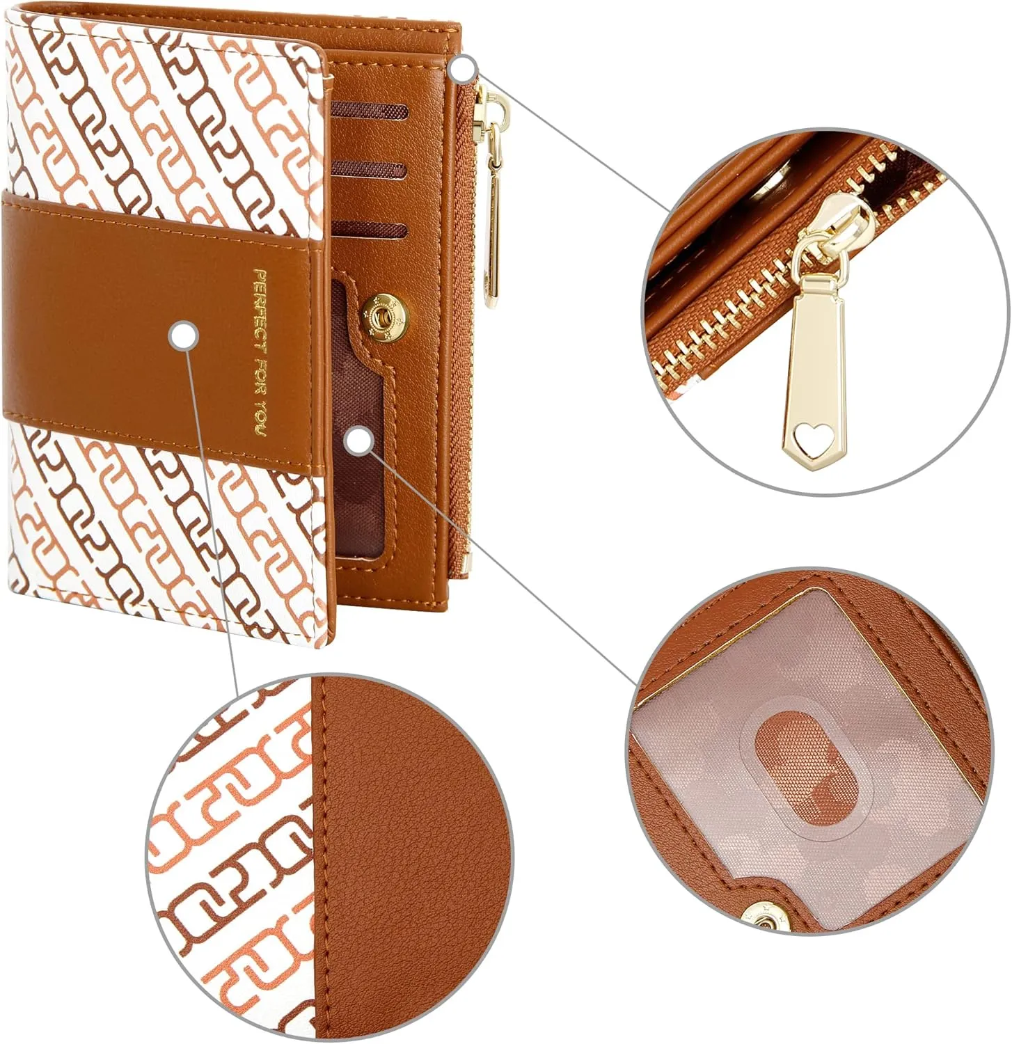 OIDERY Small Card Holder Wallet for Women, Bifold Compact Wallet with ID Window-Womens Wallet with Zipper Purse