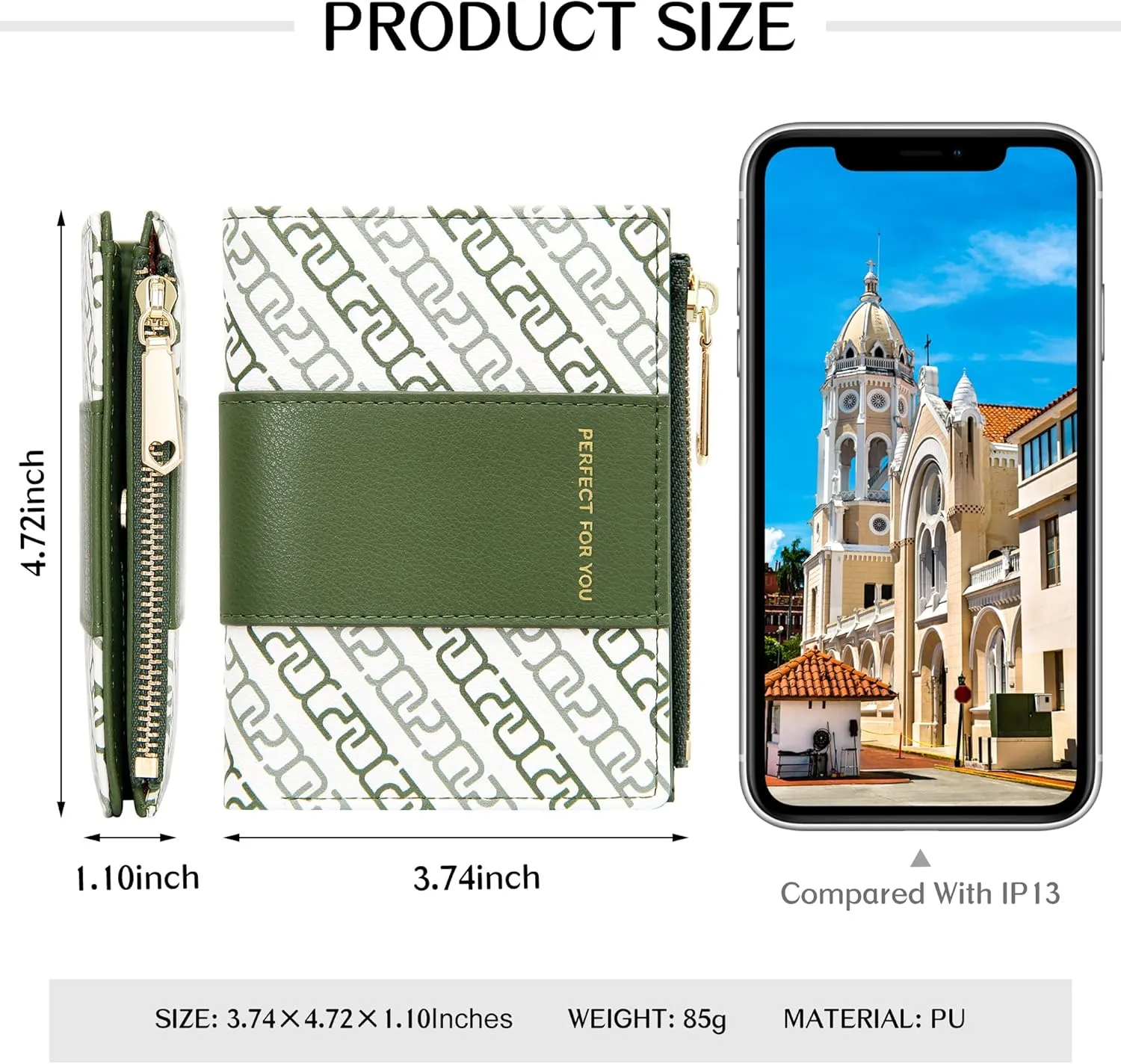 OIDERY Small Card Holder Wallet for Women, Bifold Compact Wallet with ID Window-Womens Wallet with Zipper Purse