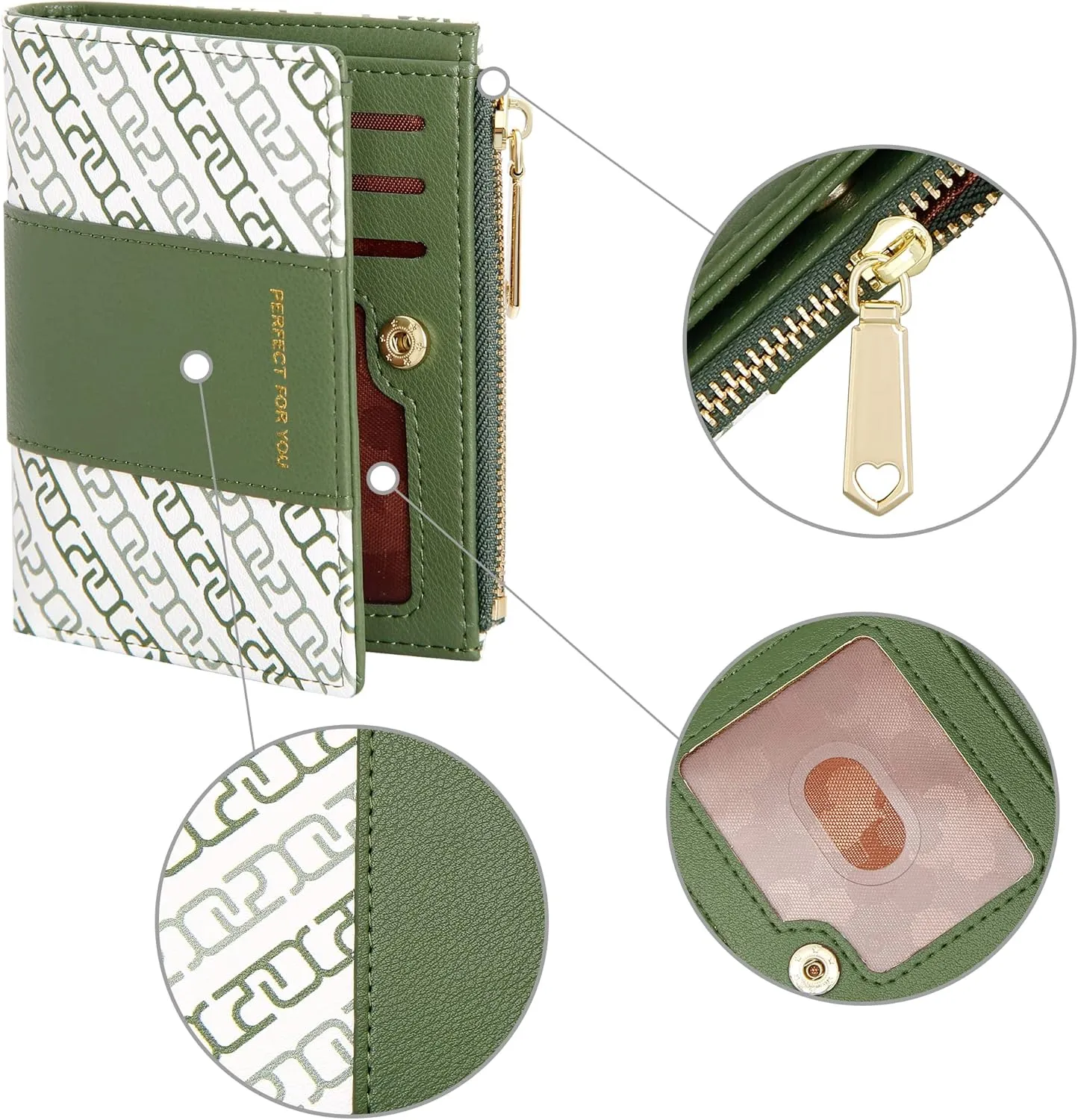 OIDERY Small Card Holder Wallet for Women, Bifold Compact Wallet with ID Window-Womens Wallet with Zipper Purse