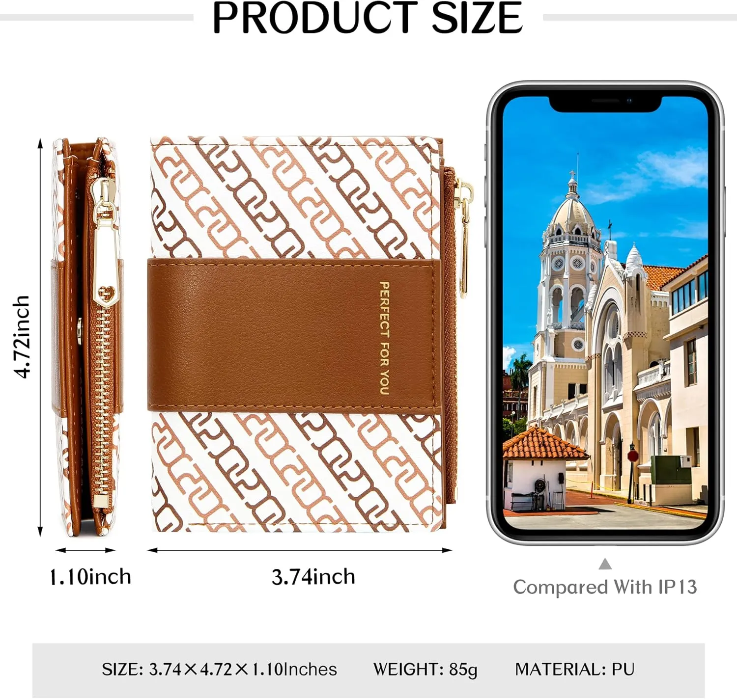 OIDERY Small Card Holder Wallet for Women, Bifold Compact Wallet with ID Window-Womens Wallet with Zipper Purse