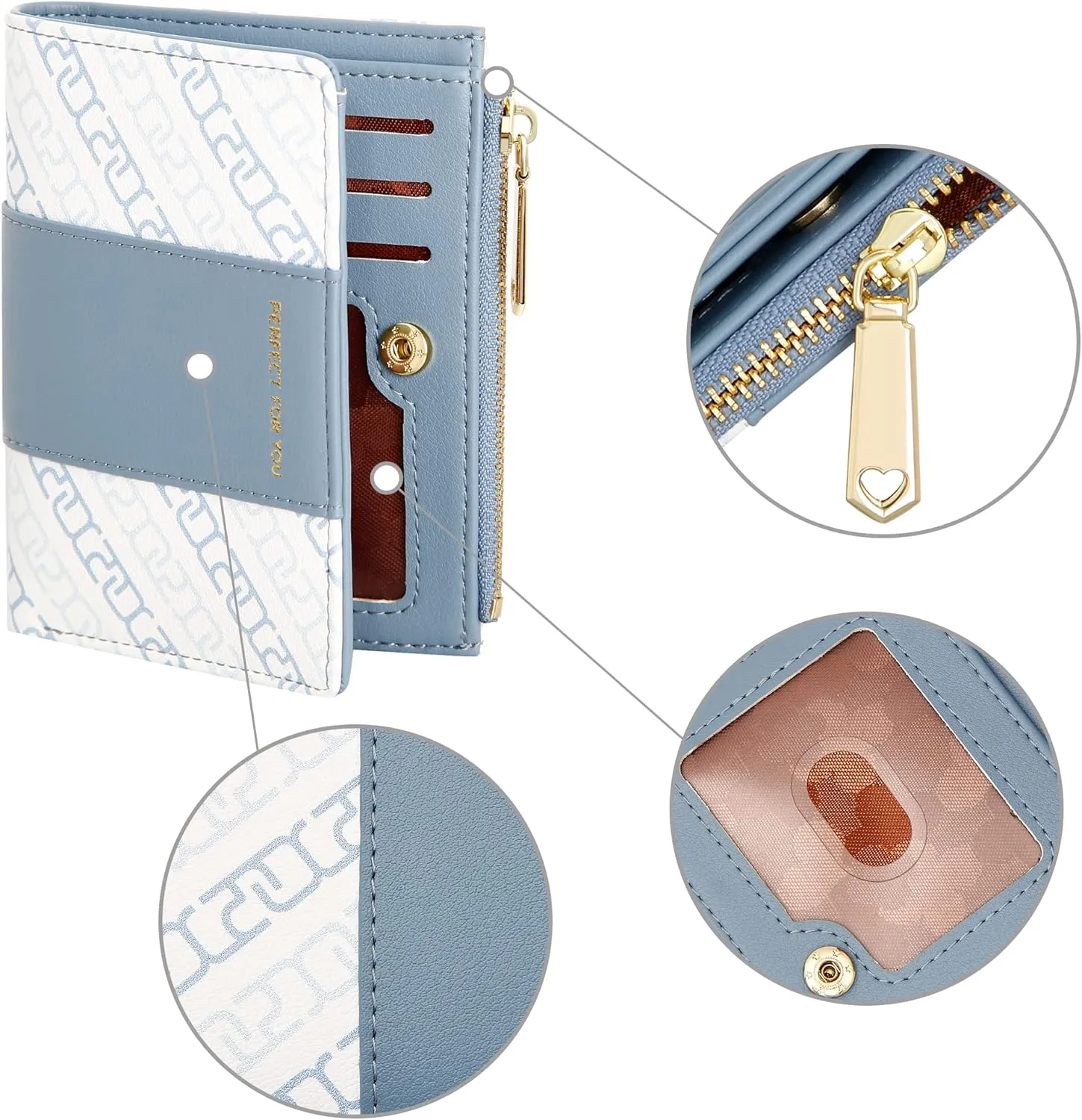 OIDERY Small Card Holder Wallet for Women, Bifold Compact Wallet with ID Window-Womens Wallet with Zipper Purse