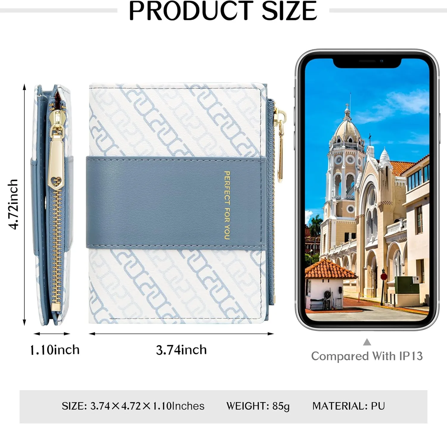 OIDERY Small Card Holder Wallet for Women, Bifold Compact Wallet with ID Window-Womens Wallet with Zipper Purse