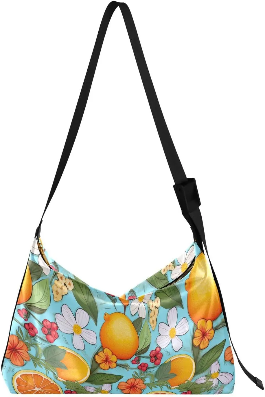 Orange Flowers Crossbody Bag for Women Men with Adjustable Strap PU Leather Shoulder Hobo Purse Bag 20857353