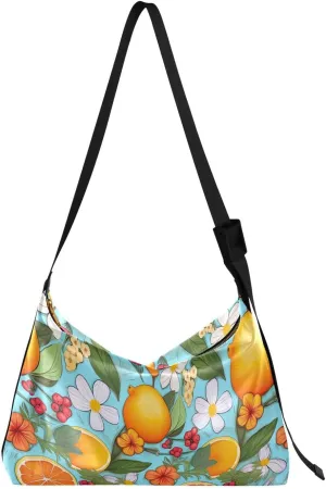 Orange Flowers Crossbody Bag for Women Men with Adjustable Strap PU Leather Shoulder Hobo Purse Bag 20857353