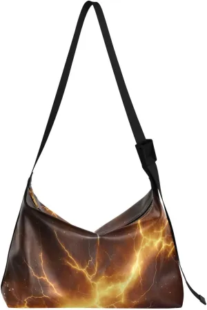 Orange Lightning Texture Shoulder Bag for Women Waterproof PU Leather Hobo Bags Crossbody Purse with Zipper Closure