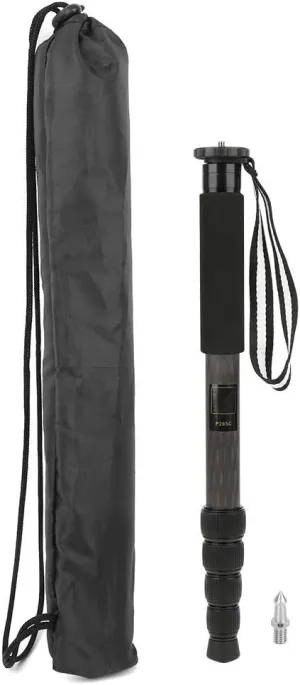 P285C Carbon Monopod for SLR Cameras, 5 Sections Telescopic Tube, Portable and Compact, with Head for Photographic Equipment