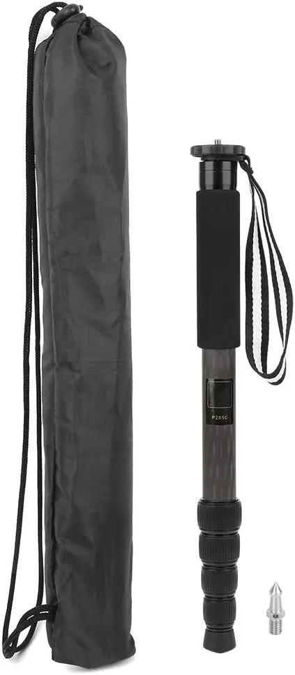 P285C Carbon Monopod for SLR Cameras, 5 Sections Telescopic Tube, Portable and Compact, with Head for Photographic Equipment