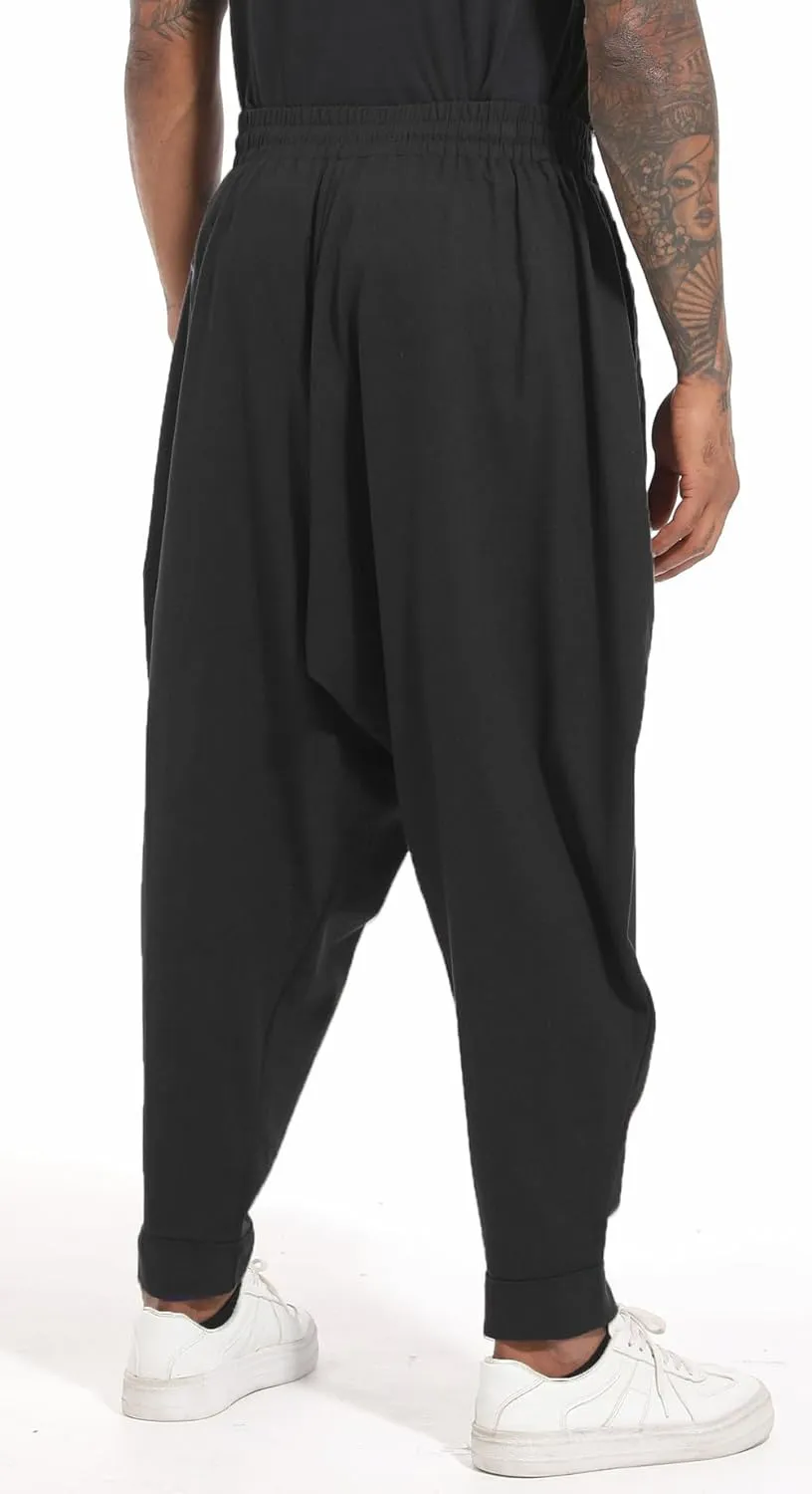 PACEIADTA Mens Casual Harem Pants Baggy Aladdin Hippie Elastic Waist Drop Crotch Trousers