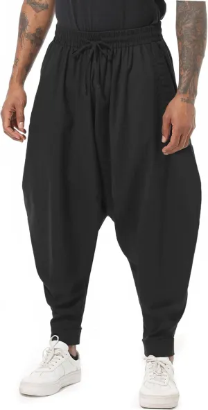 PACEIADTA Mens Casual Harem Pants Baggy Aladdin Hippie Elastic Waist Drop Crotch Trousers