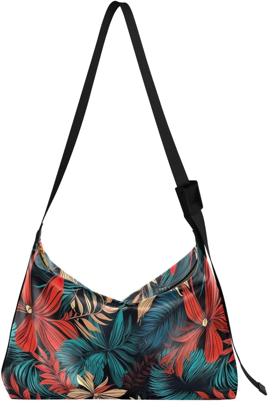 Palm Leaves Crossbody Bag for Women Men with Adjustable Strap PU Leather Shoulder Hobo Purse Bag 20850147