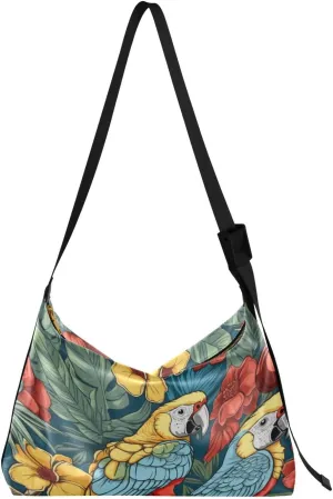 Parrot Pattern Shoulder Bag for Women Waterproof PU Leather Hobo Bags Crossbody Purse with Zipper Closure