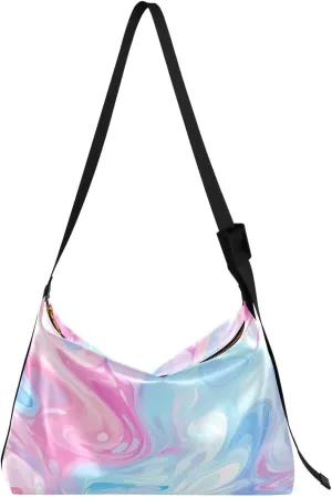 Pastel Blue Pink Marble Shoulder Bag for Women Waterproof PU Leather Hobo Bags Crossbody Purse with Zipper Closure