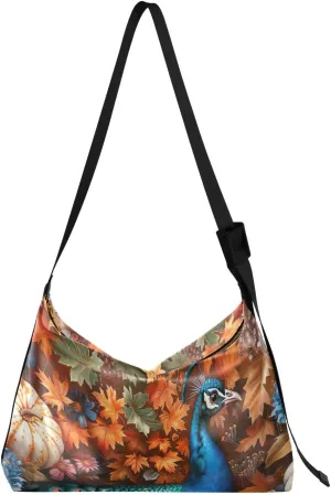 Peacock Pumpkin Flower Crossbody Bag for Women Men with Adjustable Strap PU Leather Shoulder Hobo Purse Bag 20857900