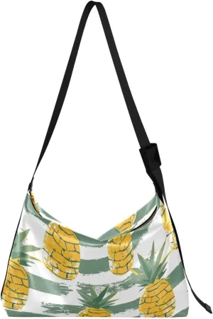 Pineapple Green Stripe Crossbody Bag for Women Men with Adjustable Strap PU Leather Shoulder Hobo Purse Bag 20858183