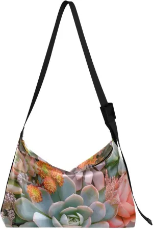 Pink Green Succulent Crossbody Bag for Women Men with Adjustable Strap PU Leather Shoulder Hobo Purse Bag 20857896