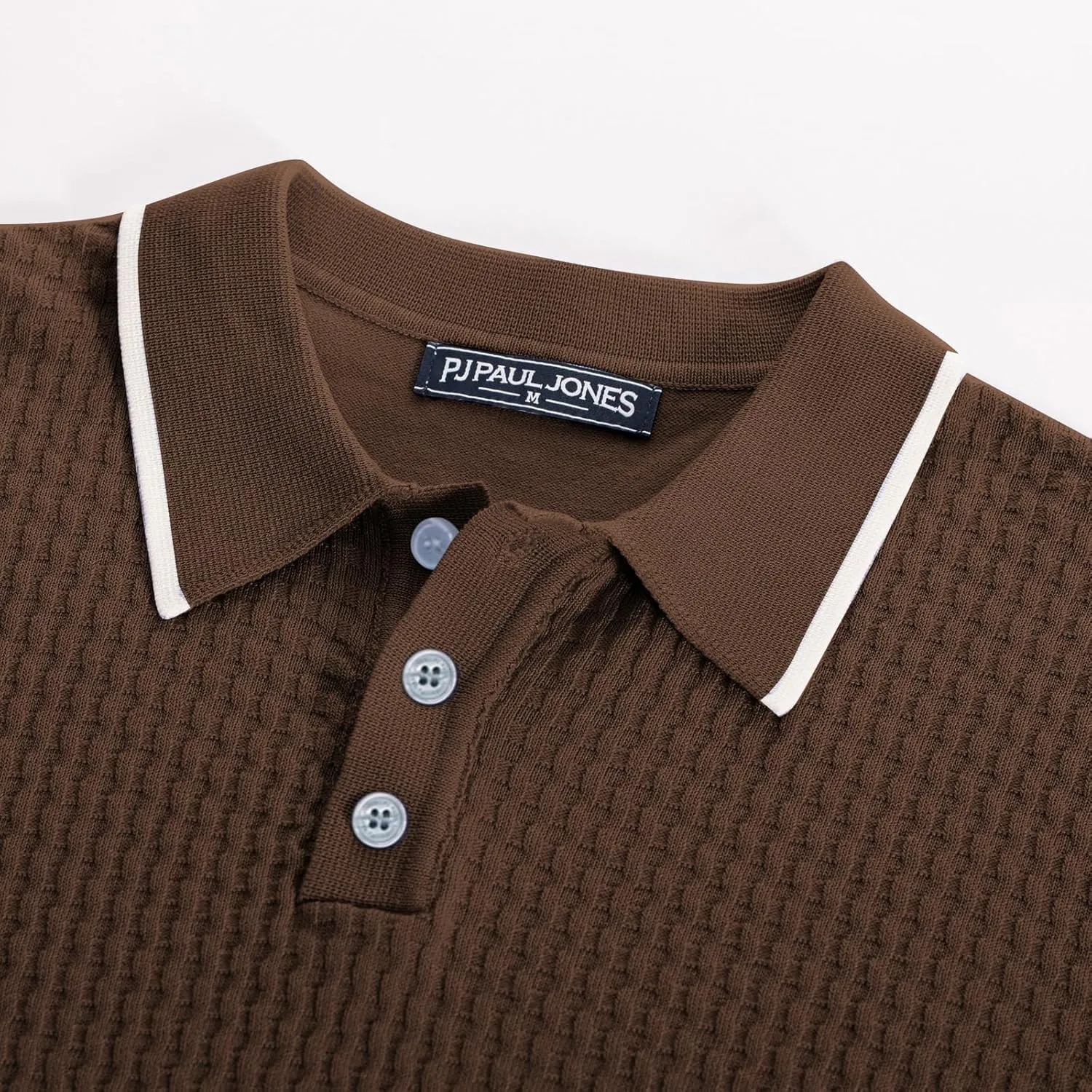 PJ PAUL JONES Men's Short Sleeve Knit Polo Shirts Waffle Texture Knit Shirt