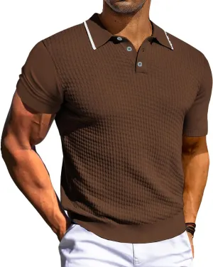 PJ PAUL JONES Men's Short Sleeve Knit Polo Shirts Waffle Texture Knit Shirt